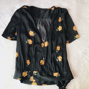 WORN ONCE Madewell side tie floral silk shirt